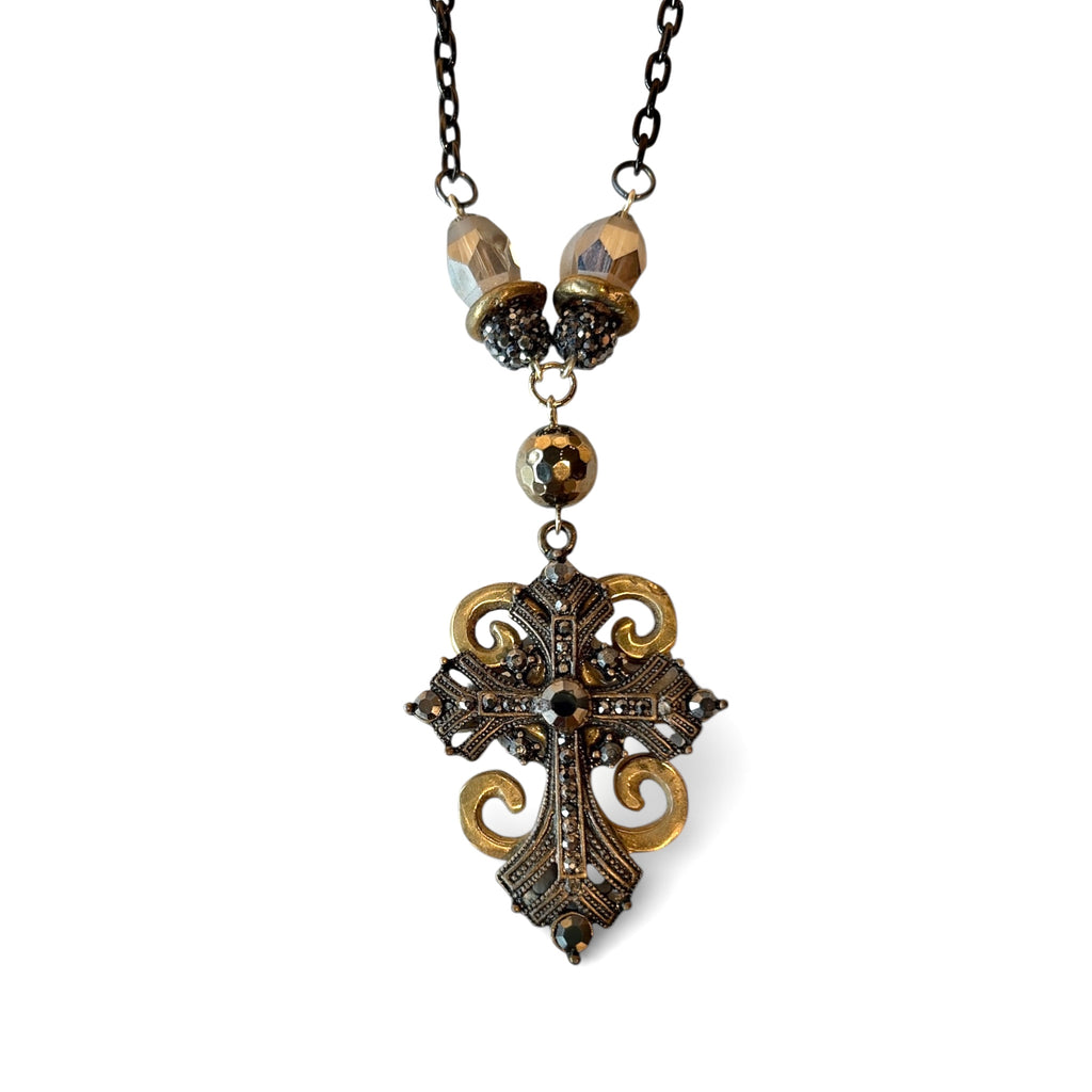 Hematite Cross w/ Pyrite Chain