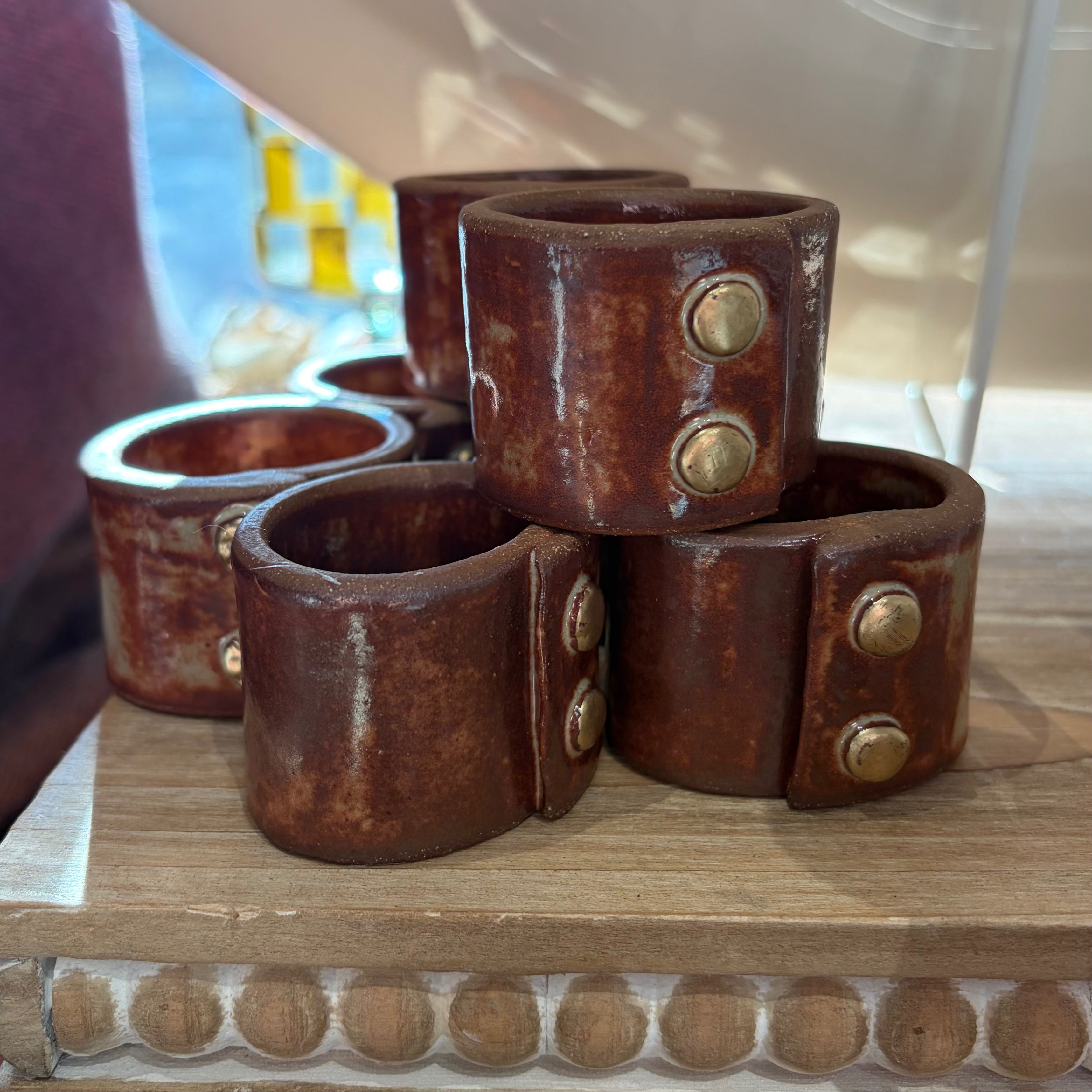 Stoneware Rustic Rivets Napkin Ring