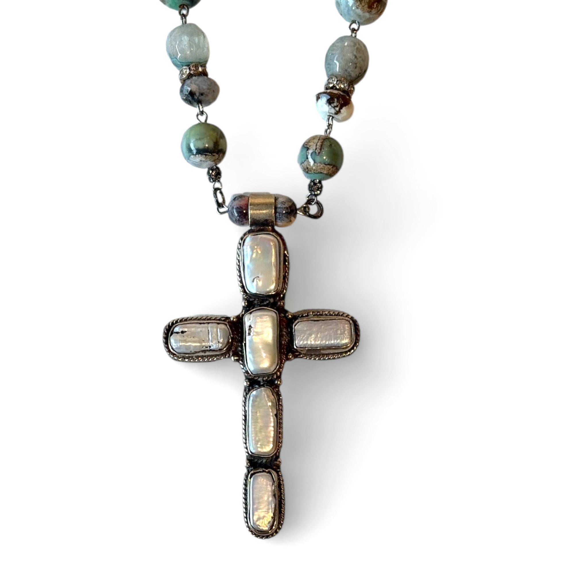 Silver & Pearl Cross Necklace