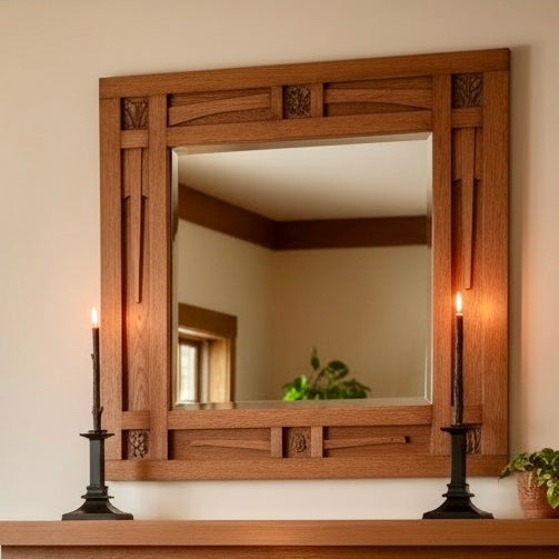 Antique Arts & Crafts Mahogany Candlesticks w/ Brass Trim | Set of 2