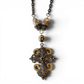 The Alchemist Cross — Ornate Scrollwork Pendant & Pyrite Bead Chain | 28"