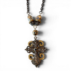 The Alchemist Cross — Ornate Scrollwork Pendant & Pyrite Bead Chain | 28"