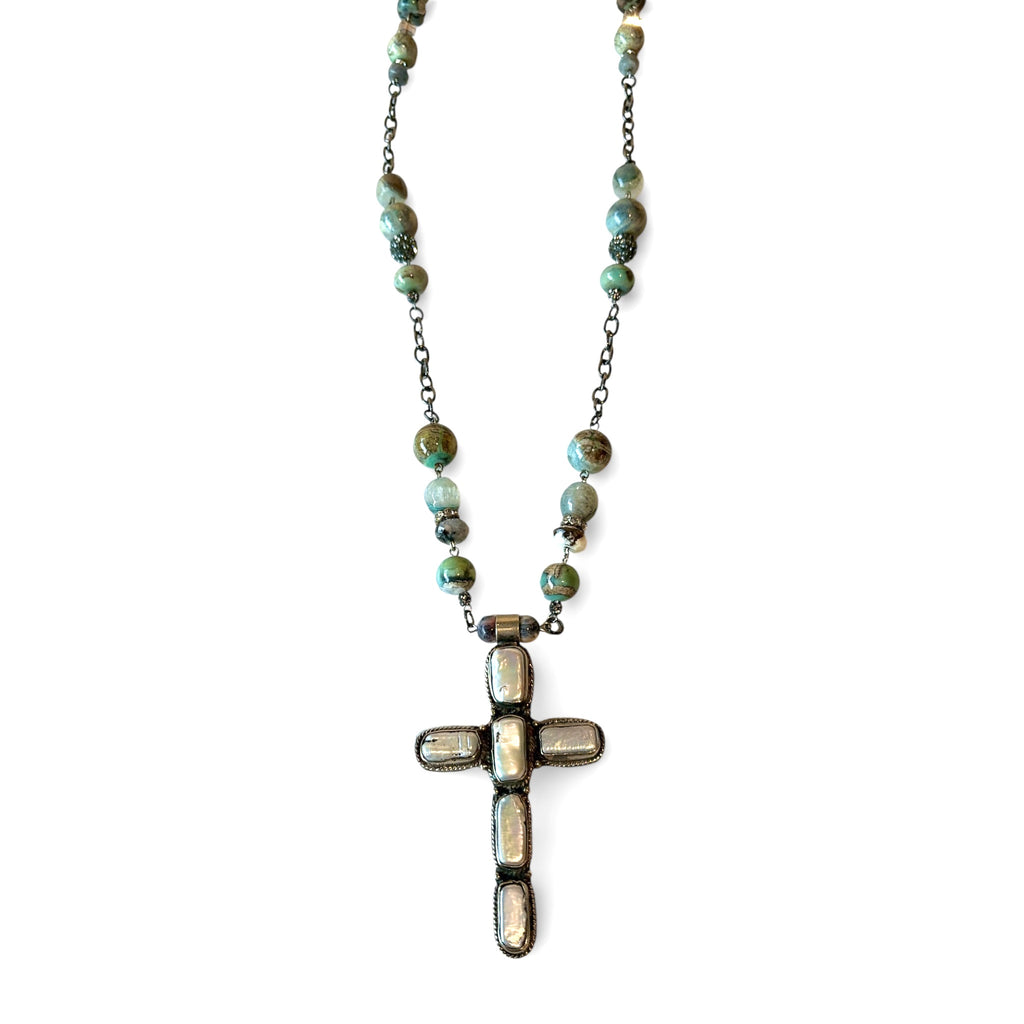 Silver & Pearl Cross Necklace
