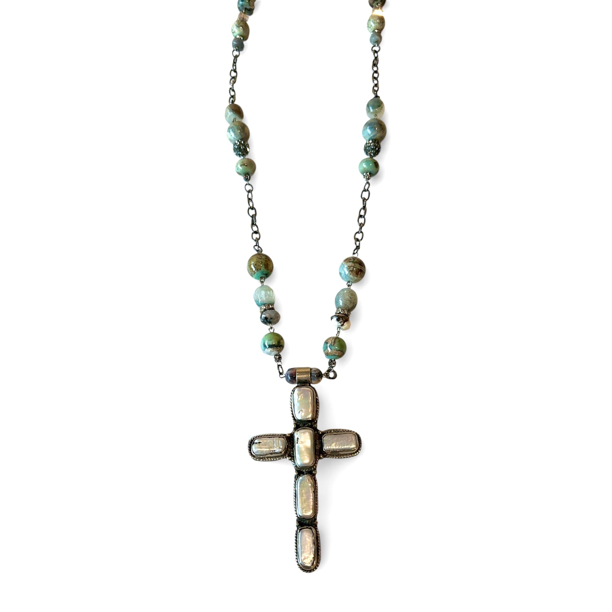 Silver & Pearl Cross Necklace
