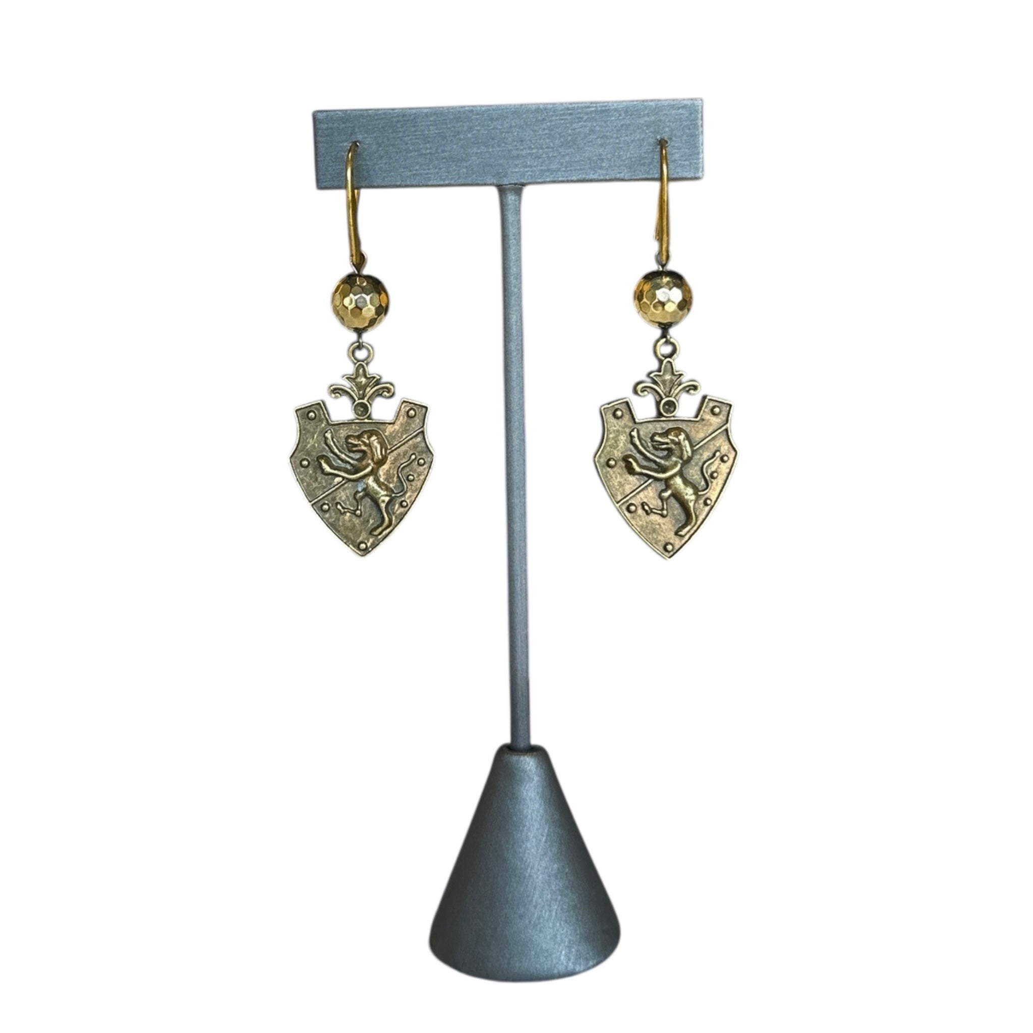 Brass Lion Amulet Earrings