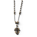The Alchemist Cross — Ornate Scrollwork Pendant & Pyrite Bead Chain | 28"