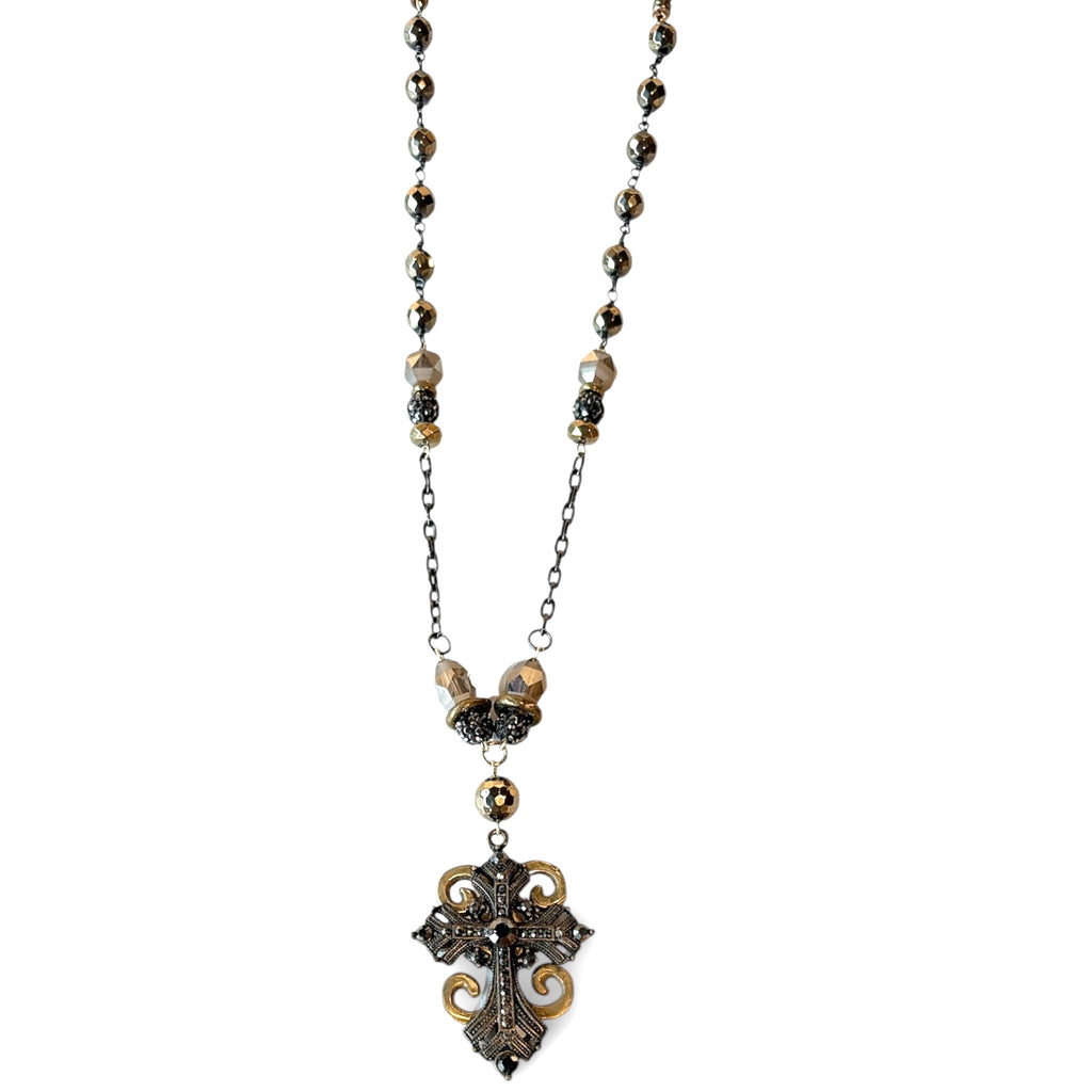 Hematite Cross w/ Pyrite Chain