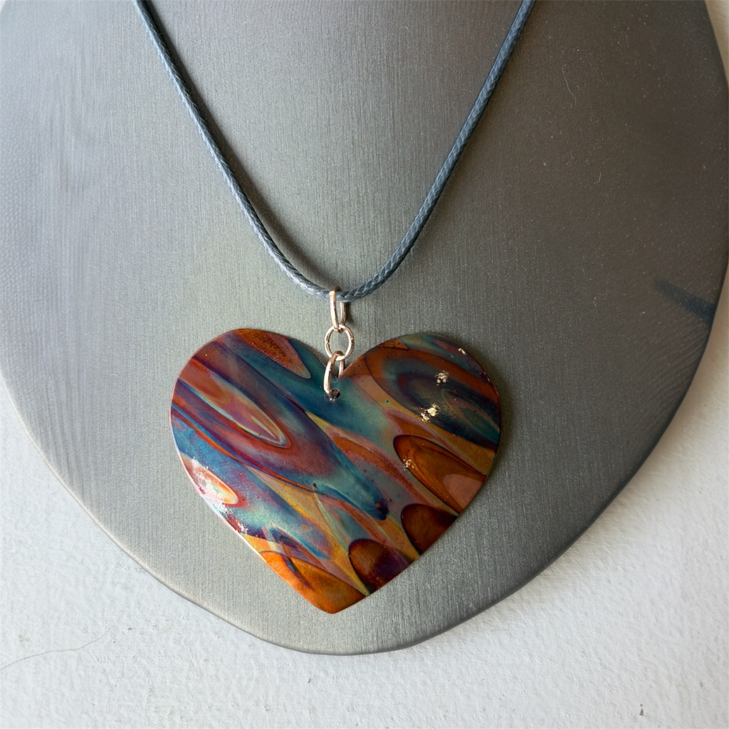 Flame Painted Copper Hearts Jewelry Set