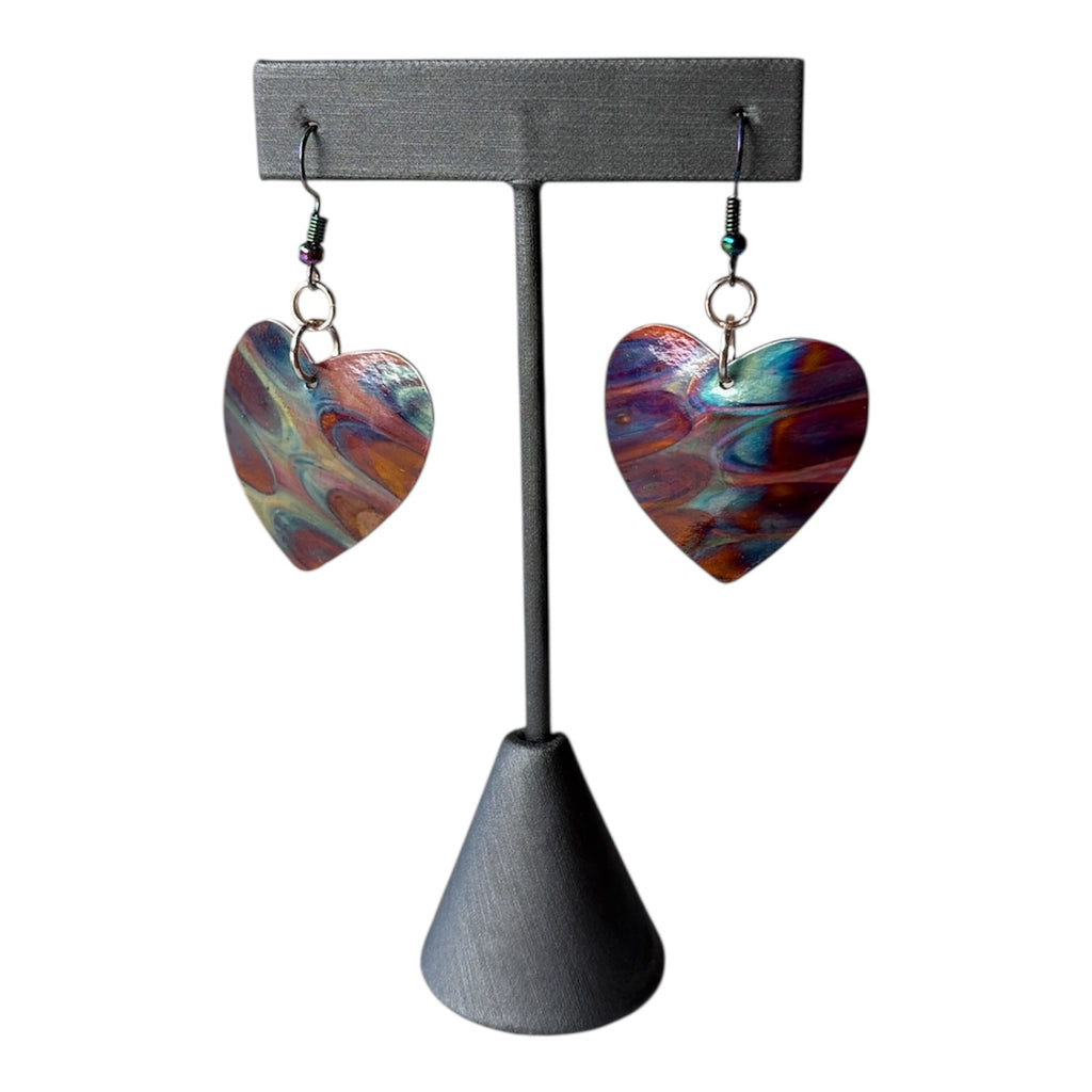 Flame Painted Copper Hearts Jewelry Set