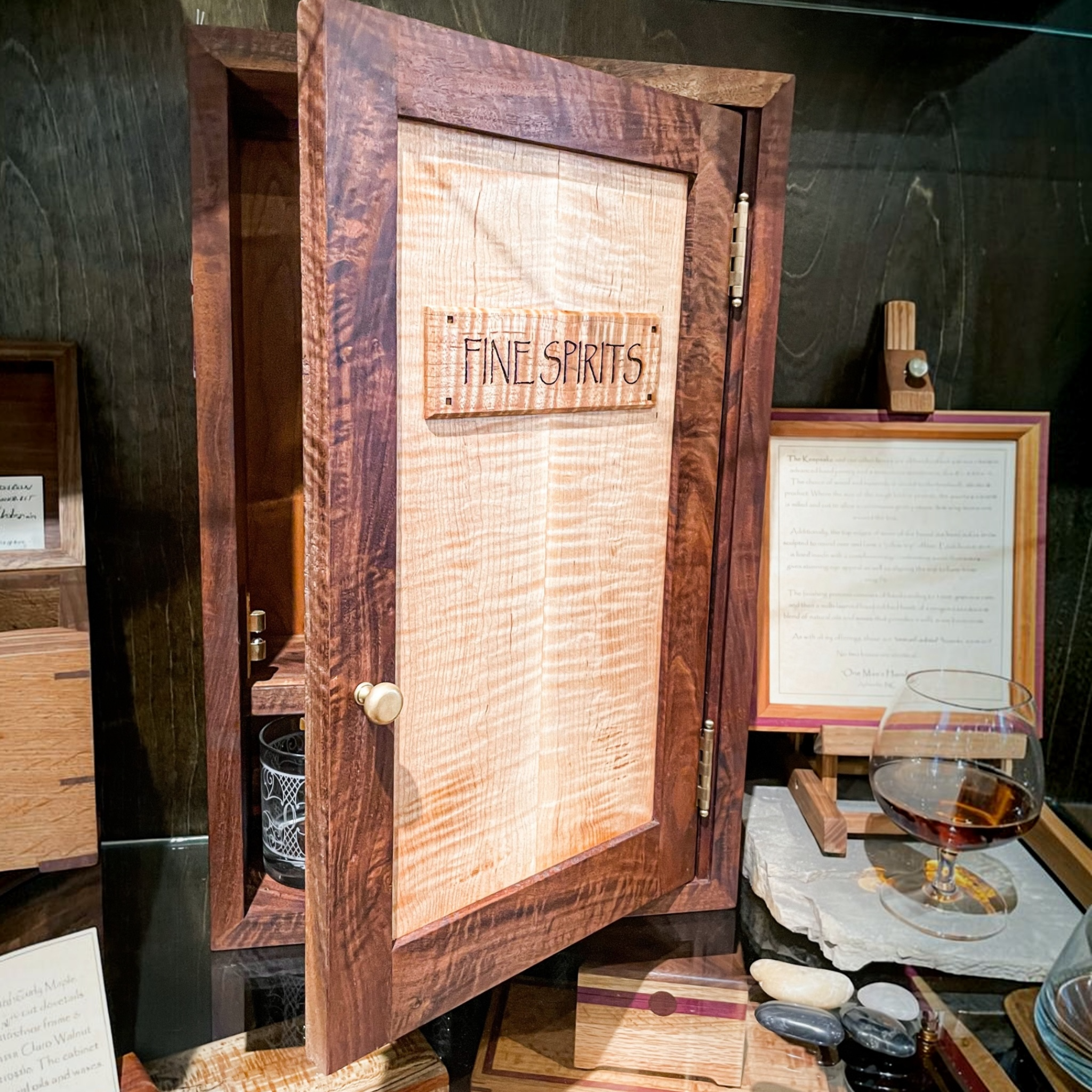 One Man's Hands Fine Spirits Cabinet — Claro Walnut & Curly Maple
