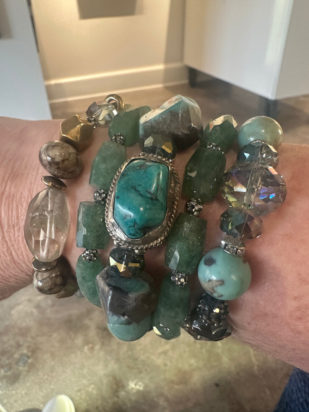 Aqua Crystals & Dragonskin Jasper Bracelet