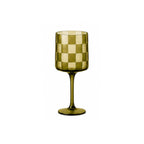 Checkered Wine Glass I Olive