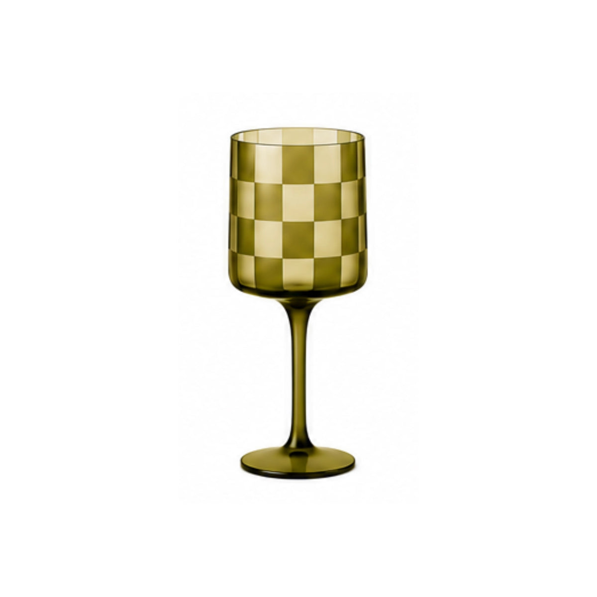 Checkered Wine Glass I Olive