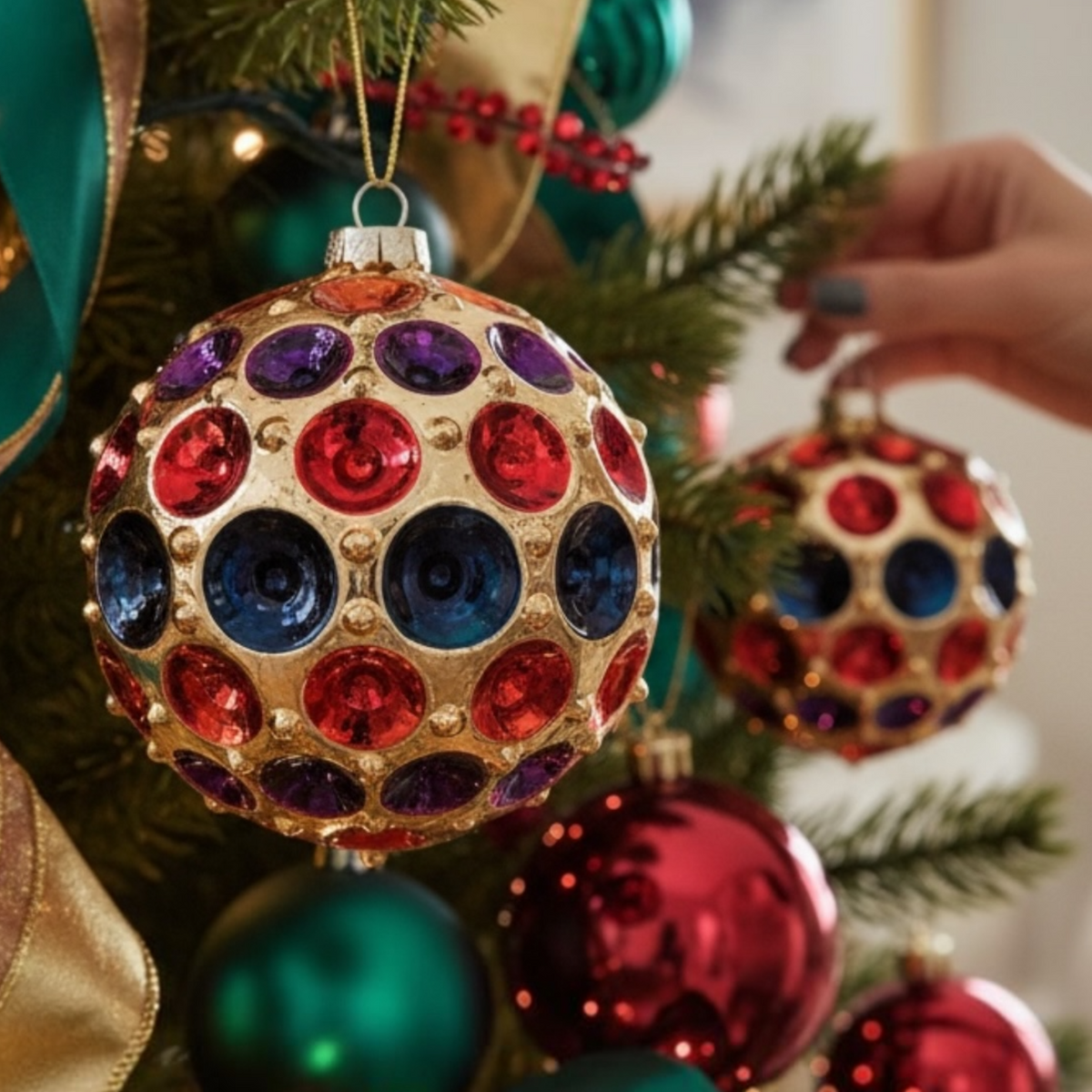 Glass Jewel Tone Dot Ball Ornament | 3.5"