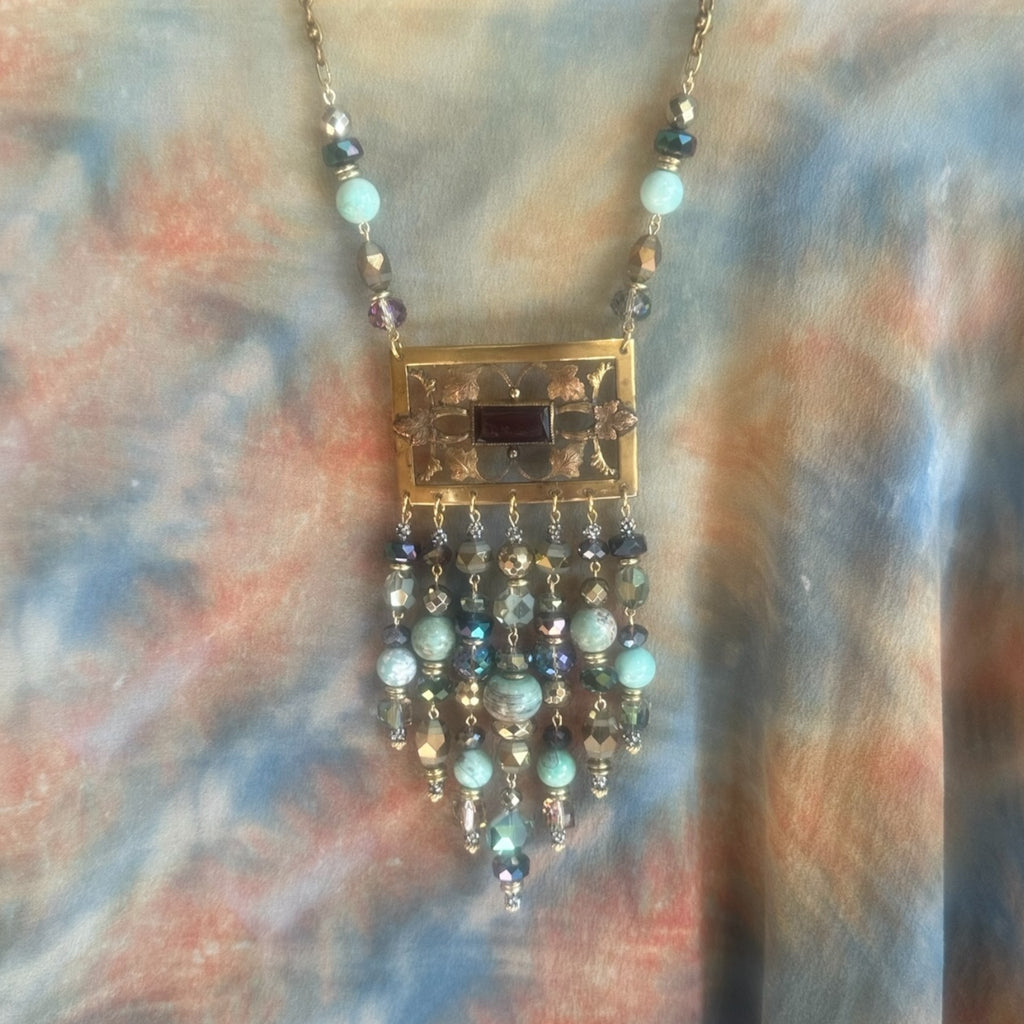 1940’s Amethyst Brooch w/ Beaded Fringe Necklace