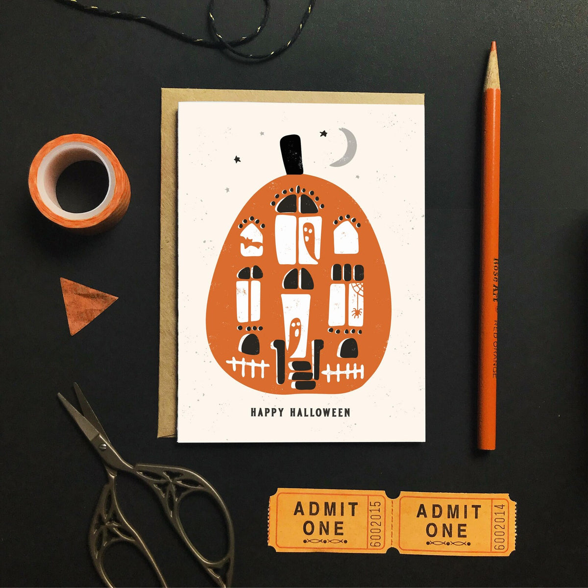Haunted House Carved Pumpkin - Happy Halloween Card