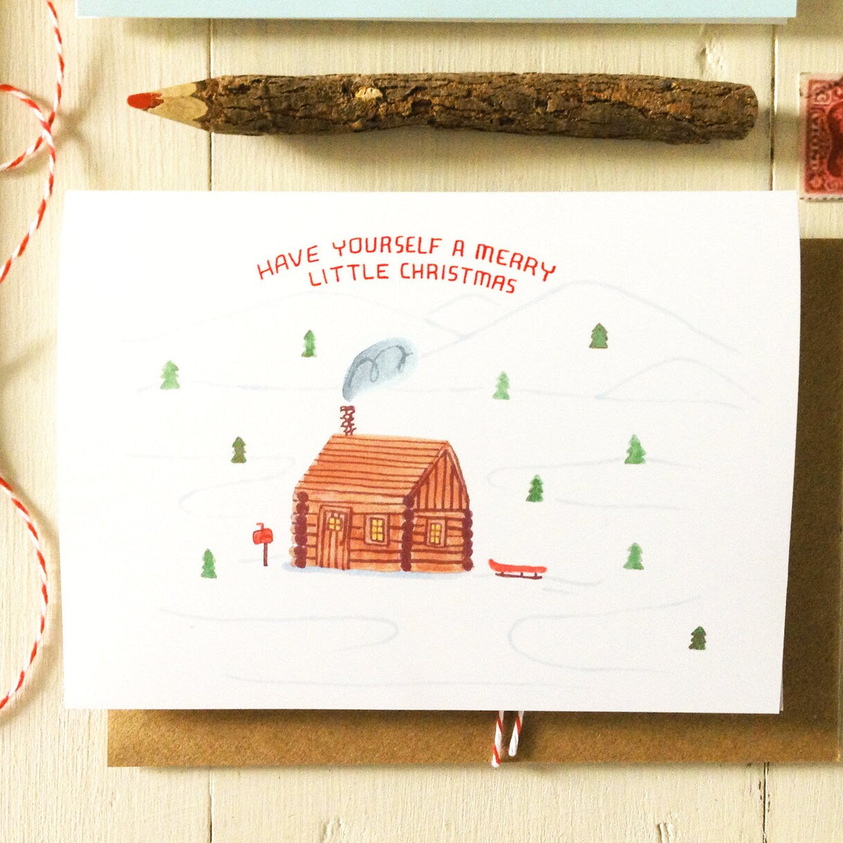 Log Cabin Christmas Card