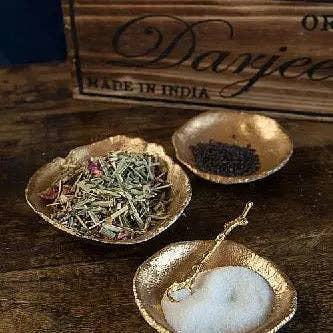Gold Condiment Dishes with Spoon
