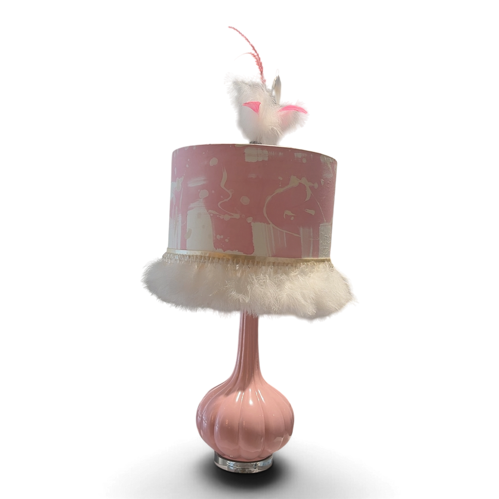 Hand-Painted Lamp Shade w/ Marabou & Crystal Trim 15"