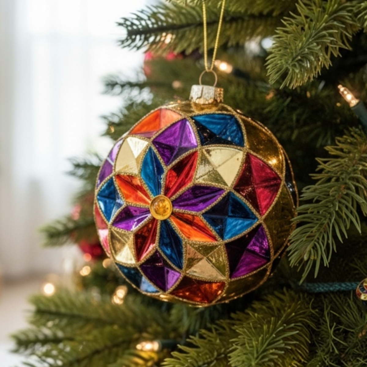Glass Diamond Jewel Tone Ball Ornament | 4"