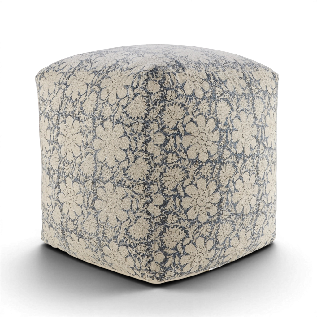 Floral Cottage Cube Pouf Ottoman | 20x20"