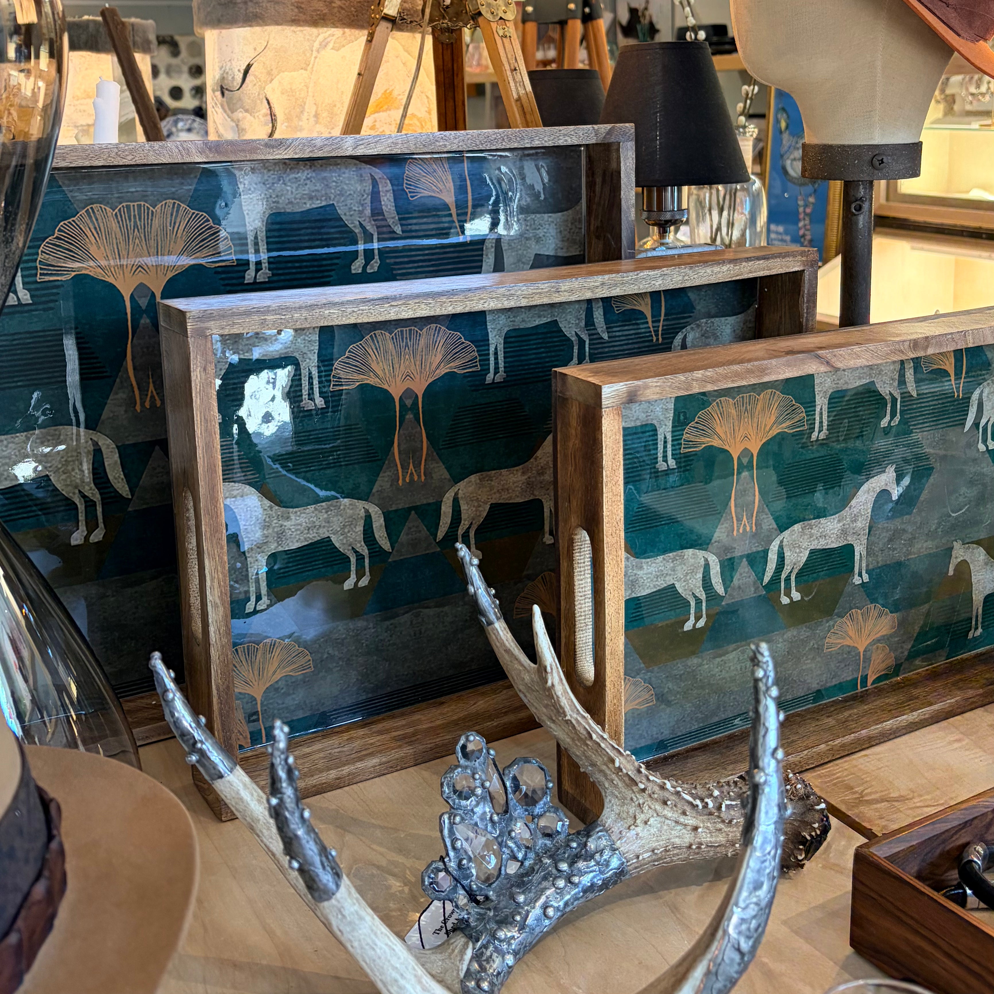 Moon Horse Resin & Mango Wood Decorative Tray | Choice of Size