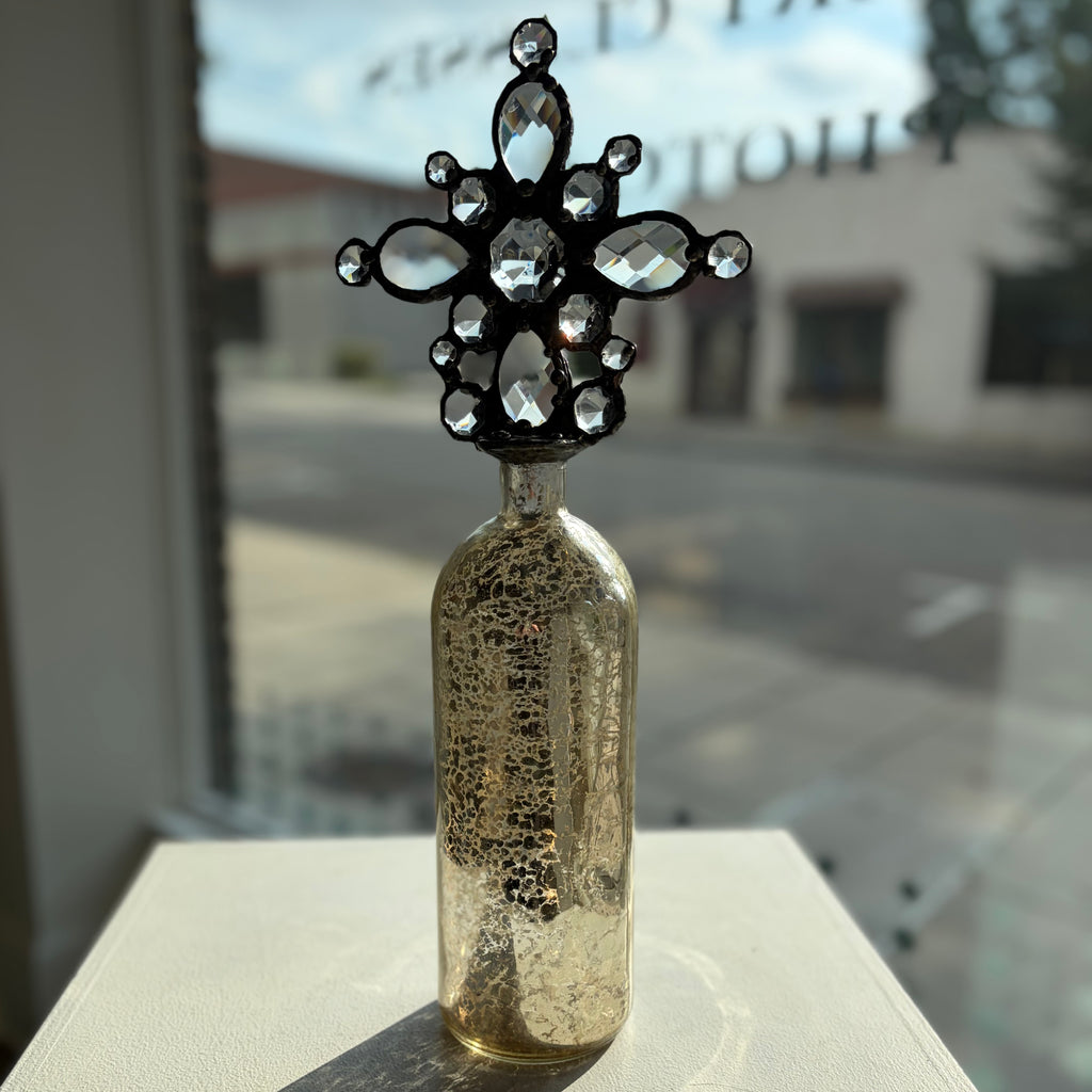 Crystal Embellished Gold Mercury Glass Bottle