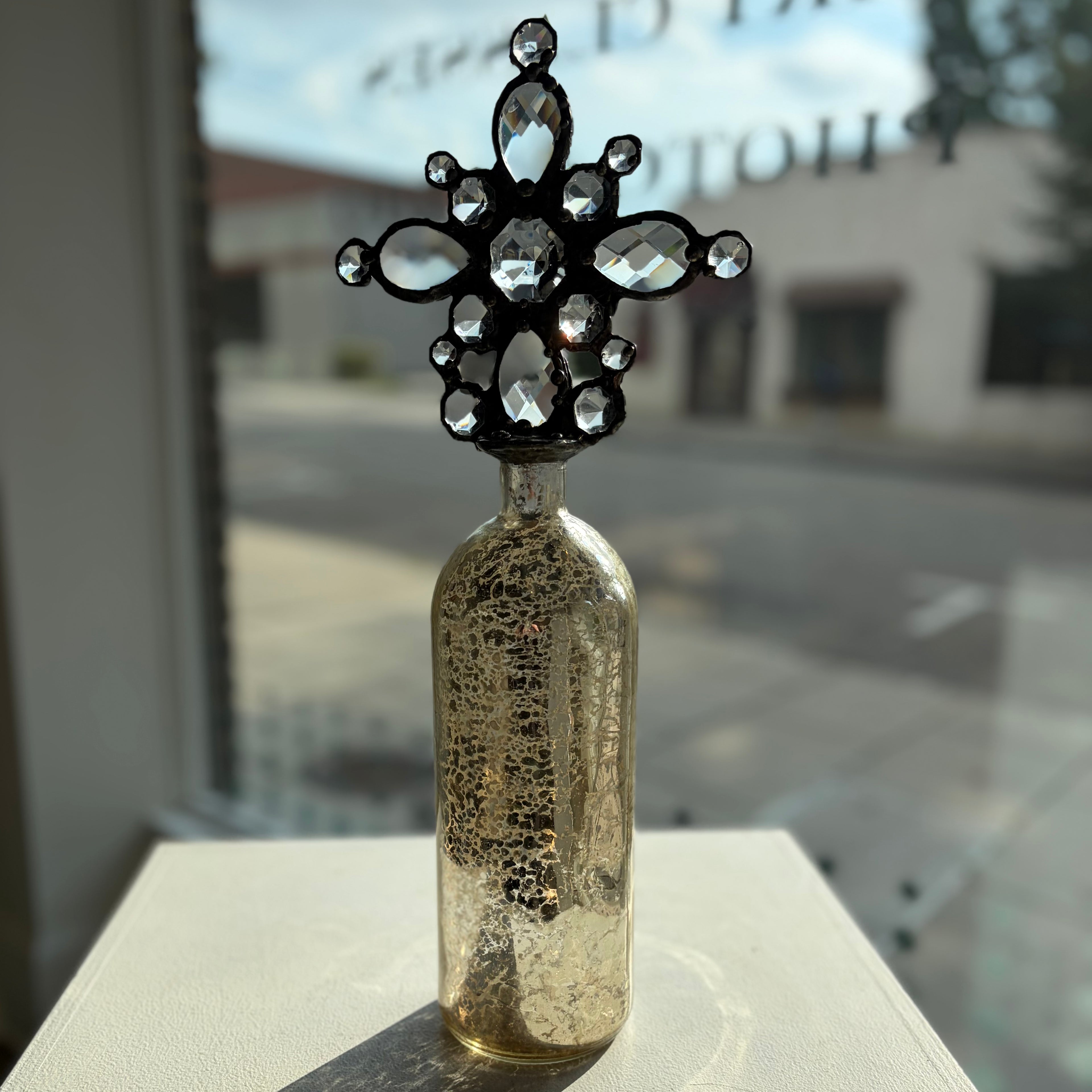 Crystal Embellished Gold Mercury Glass Bottle