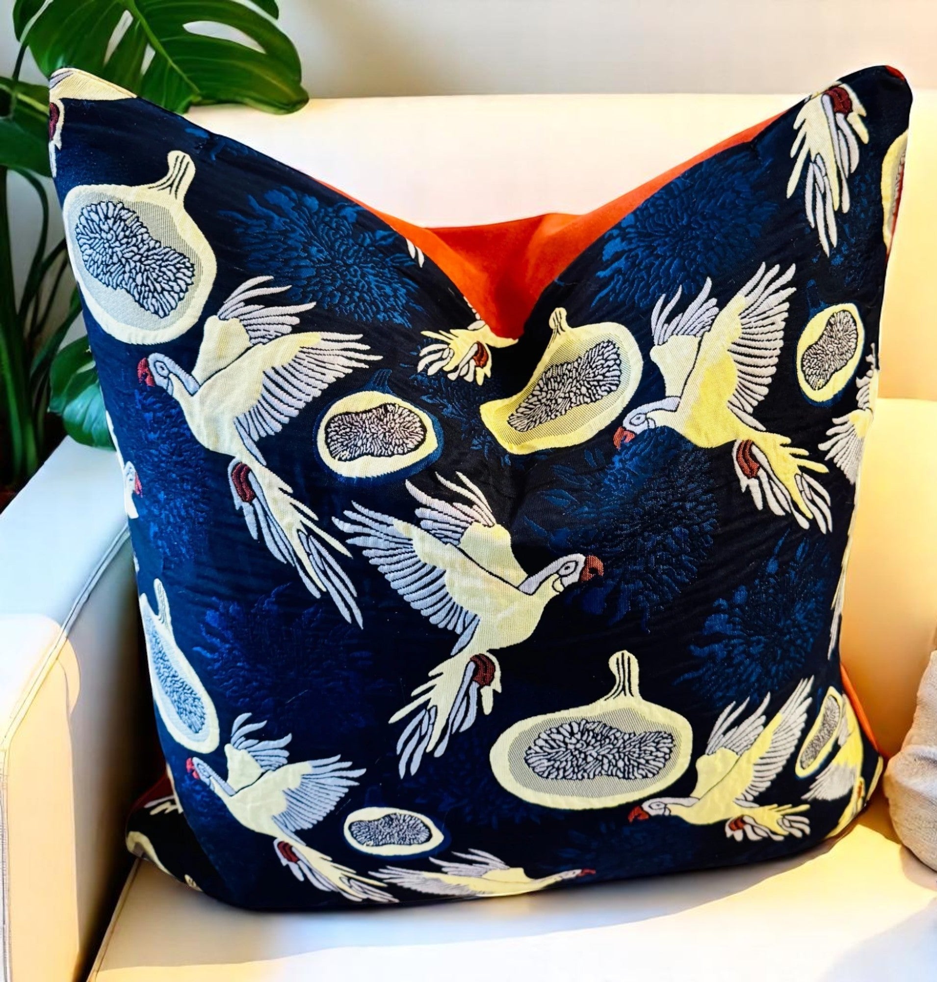 "Gilded Flight" Silk Brocade & Suede Pillow 17" x 17"