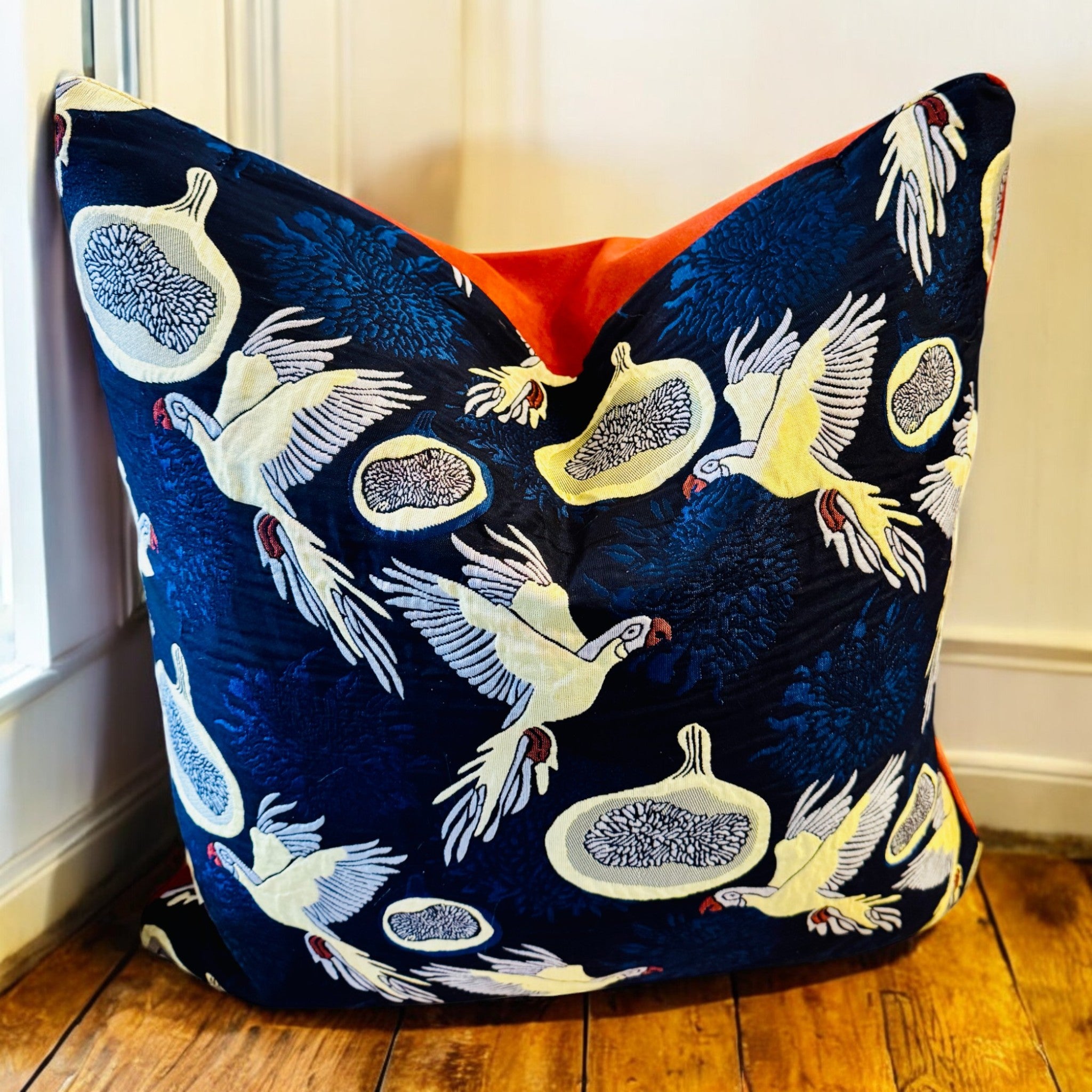 "Gilded Flight" Silk Brocade & Suede Pillow 17" x 17"