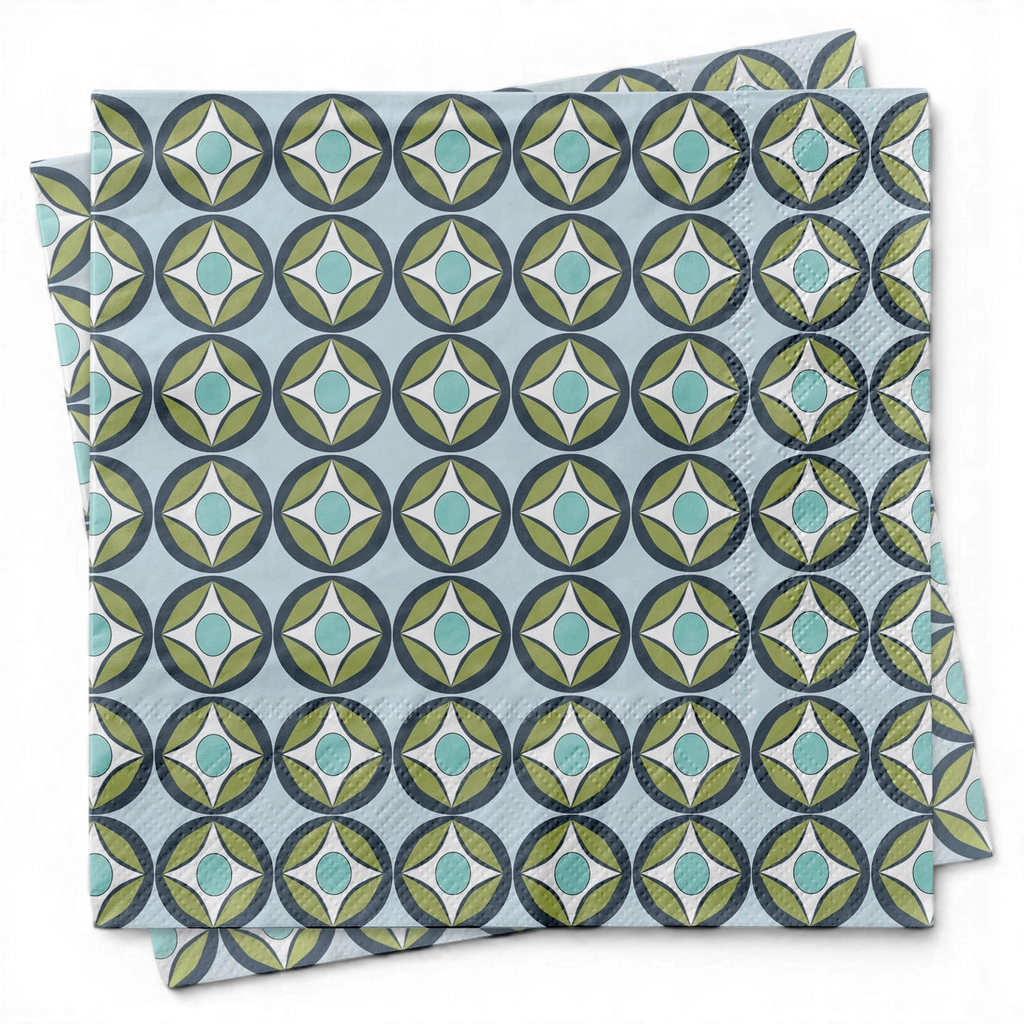Blue Circle Mid Century Modern Cocktail Beverage Napkin