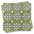 Green and White Mid Century Modern Flower Cocktail Napkin