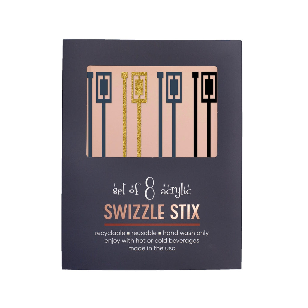 Navy and Gold Rectangle Acrylic Swizzle Stix Drink Stirrers