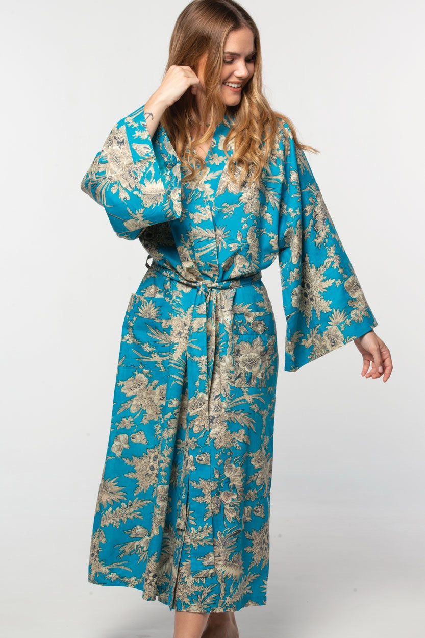 Rani Kimono Robe | Turquoise & Gold
