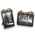 Pewter Photo Frame w/ Gold Leaf Bird Accent | 4x6