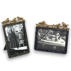 Pewter Photo Frame w/ Gold Leaf Bird Accent | 4x6