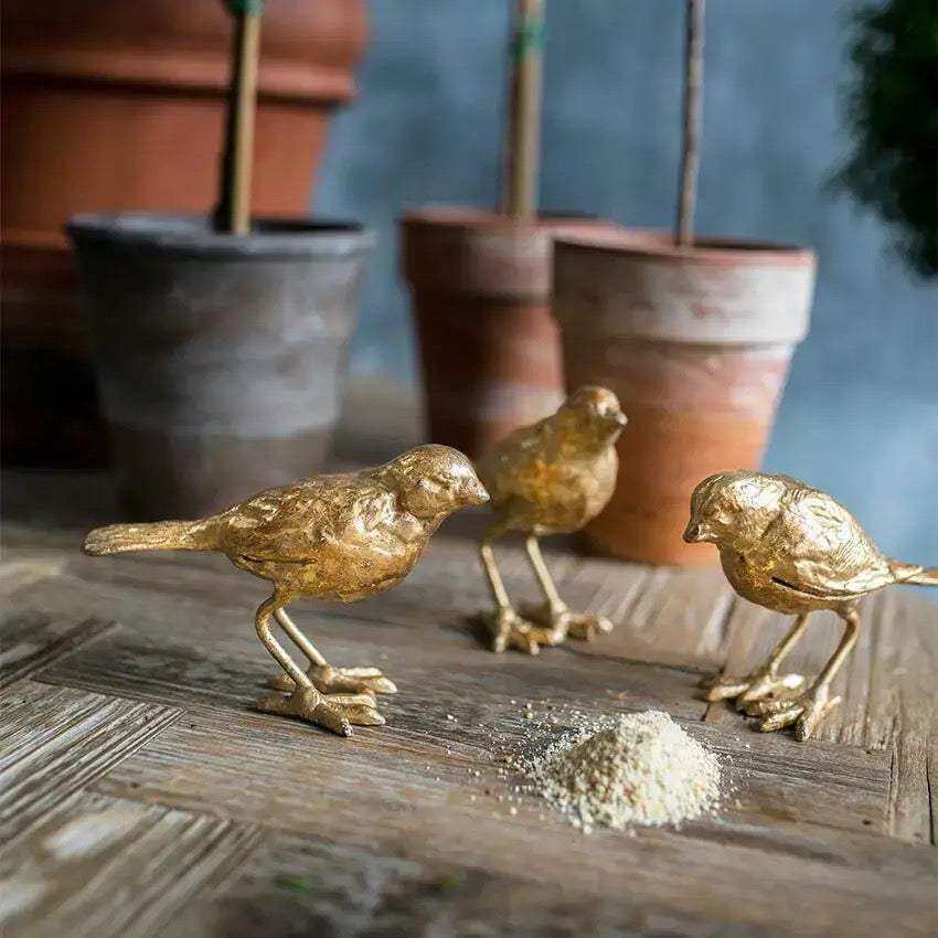 Cast Iron Gold Leaf Birds | Set of 3