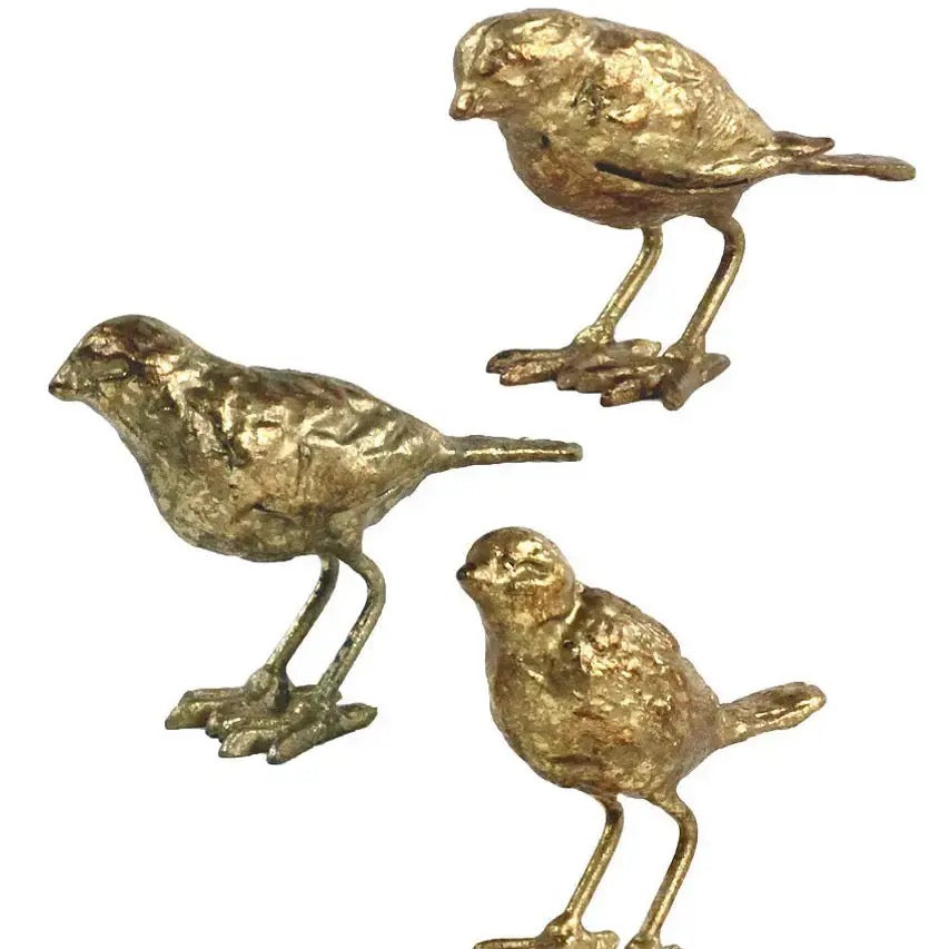 Cast Iron Gold Leaf Birds | Set of 3