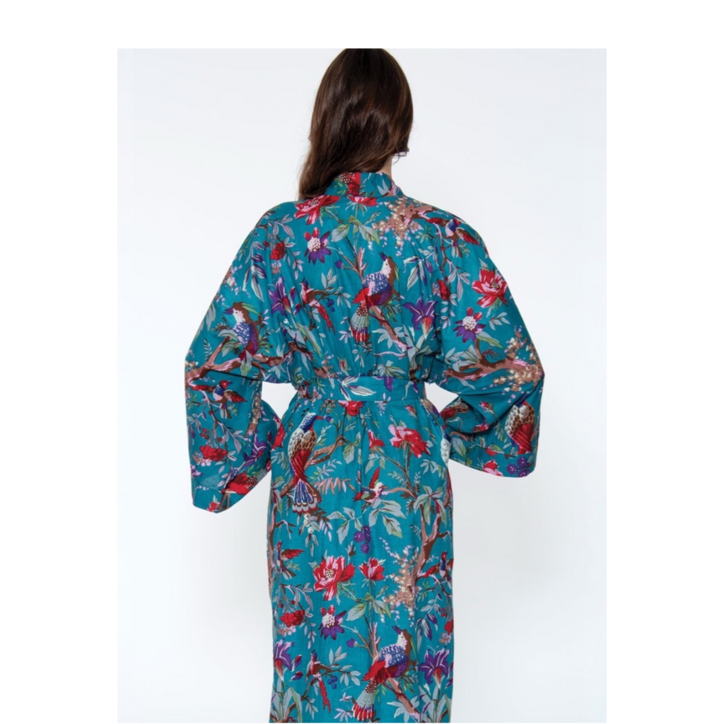Rani Kimono Robe | Teal & Rose