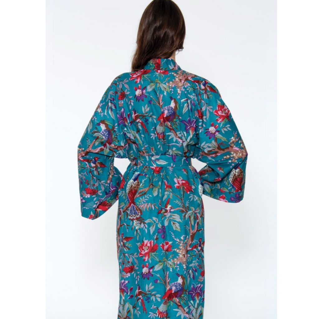 Rani Kimono Robe | Teal & Rose