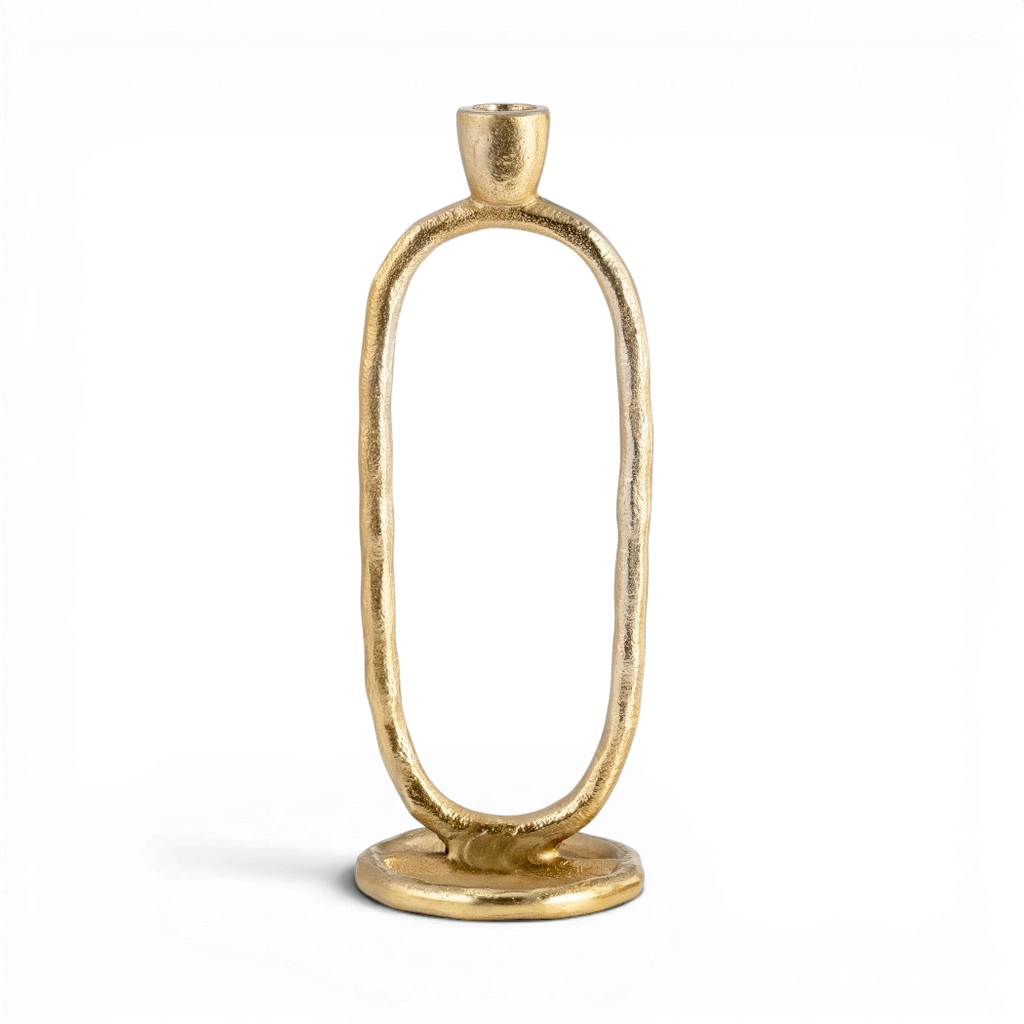Gold Metal Open Oval Taper Candle Holder | 10"