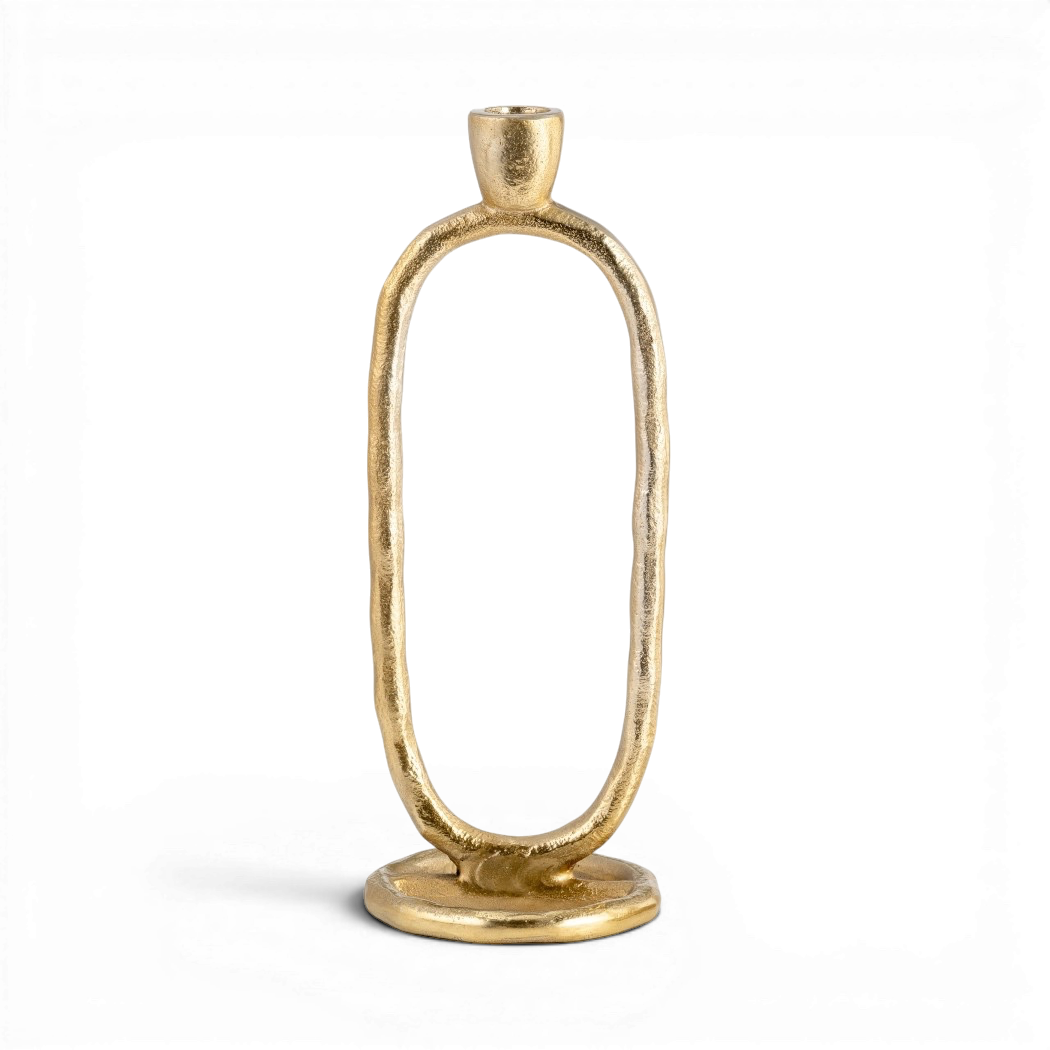 Gold Metal Open Oval Taper Candle Holder | 10"