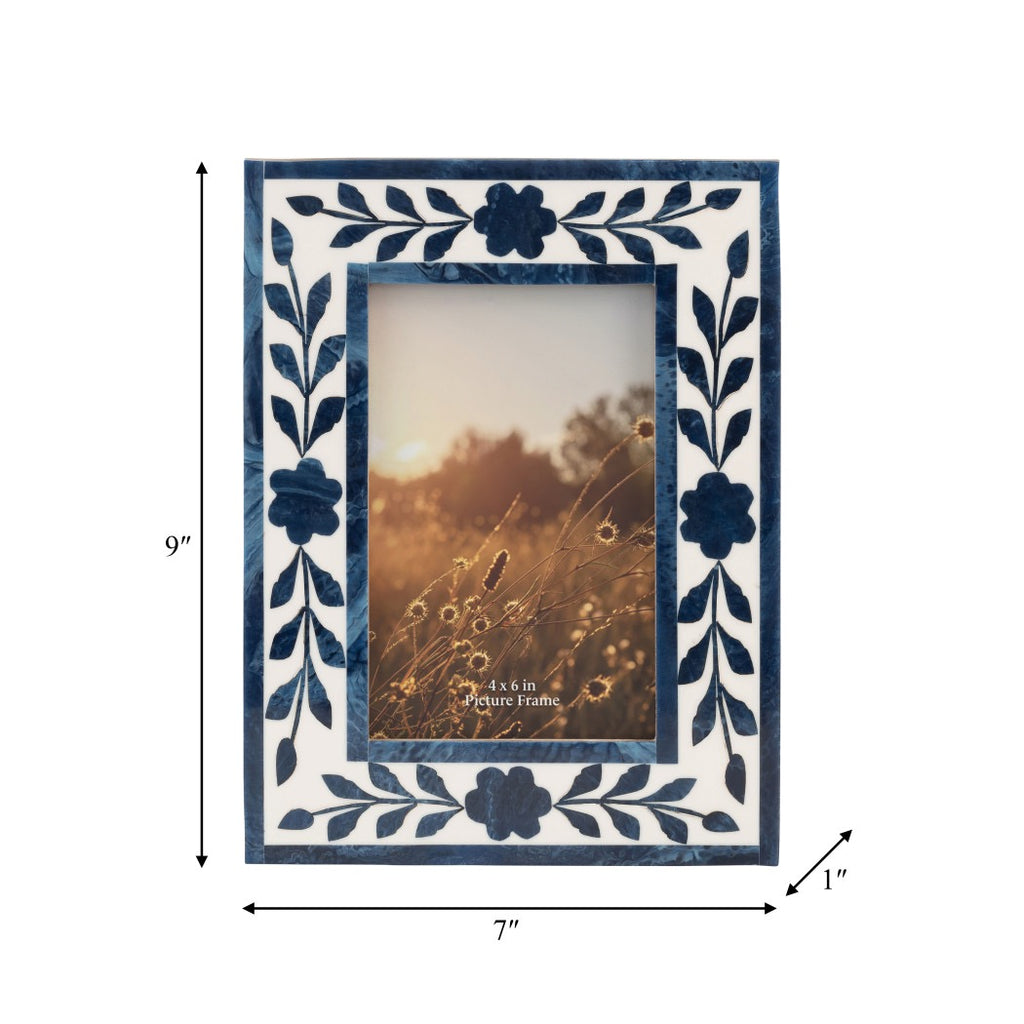 Blue Resin/Wood Floral Petals Photo Frame | 4x6
