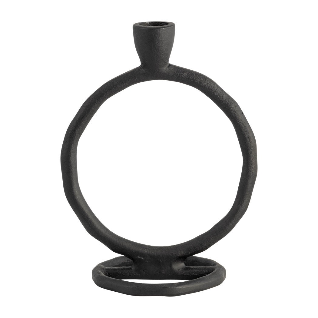 Black Metal Round Ring Taper Candle Holder | 8"
