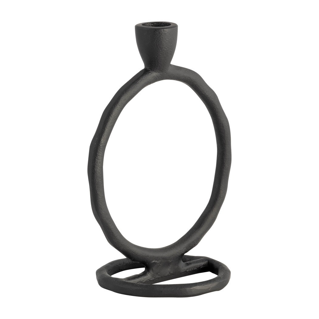 Black Metal Round Ring Taper Candle Holder | 8"