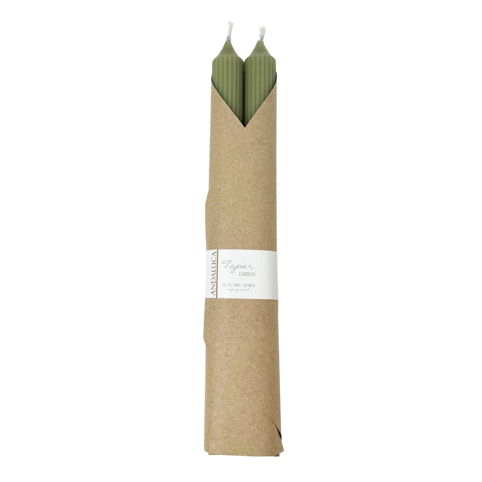 Green Ridged Taper Candles| Set of 2