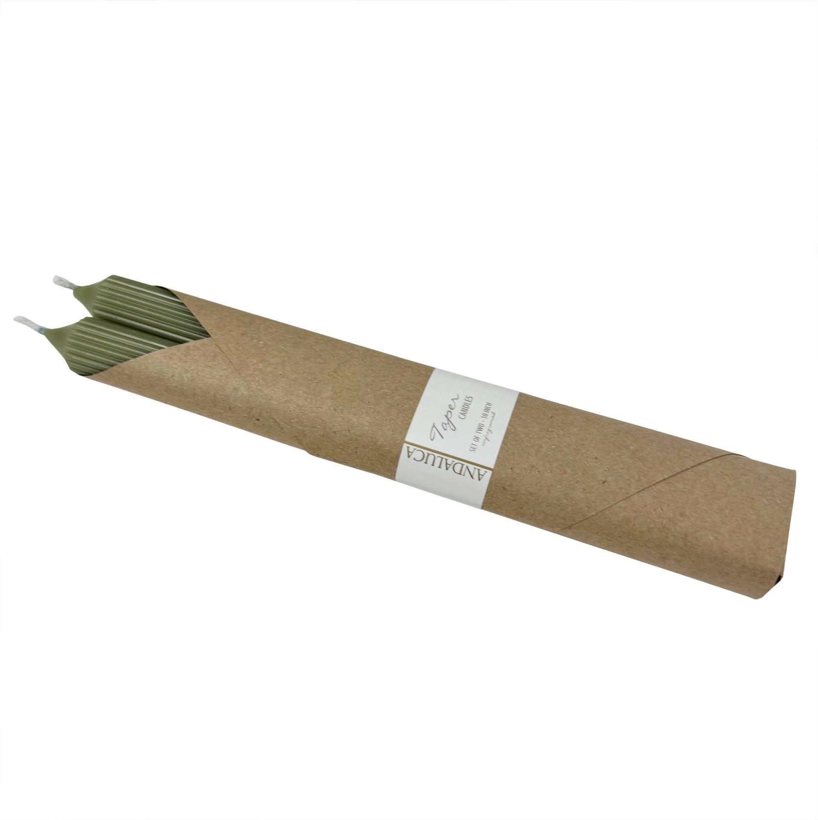 Green Ridged Taper Candles| Set of 2