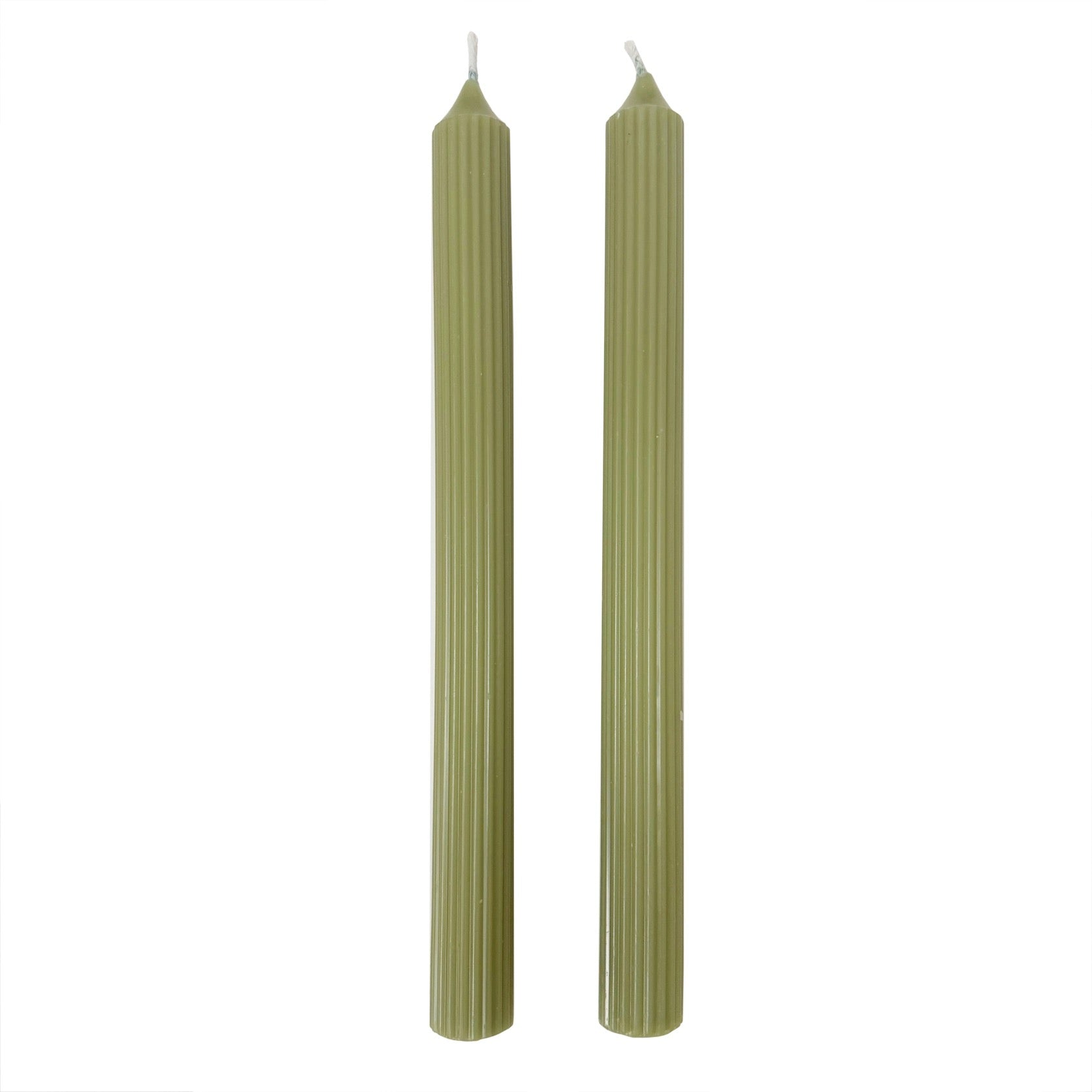 Green Ridged Taper Candles| Set of 2