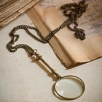Antiqued Brass Magnifying Glass Necklace | 24" Chain | Vintage Pendant