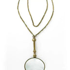 Antiqued Brass Magnifying Glass Necklace | 24" Chain | Vintage Pendant